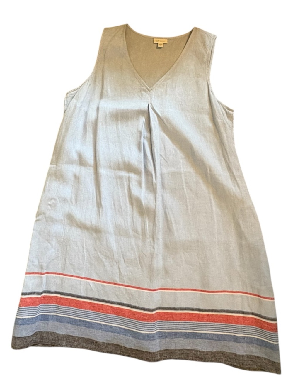 J. Jill Love Linen Light Blue V-Neck Dress Striped Hem Above Knee Length - Picture 3 of 12